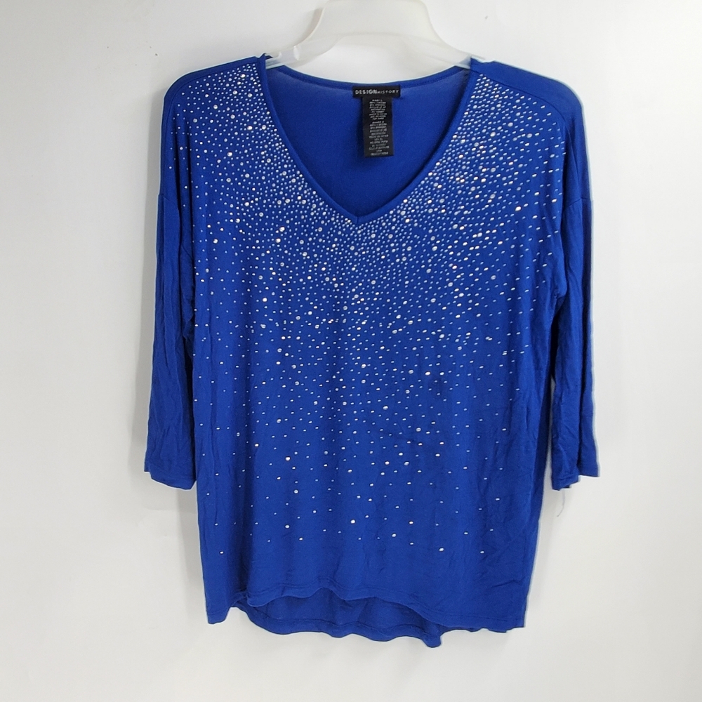 DESIGNhistory Missy L blue embellished V neckline blouse